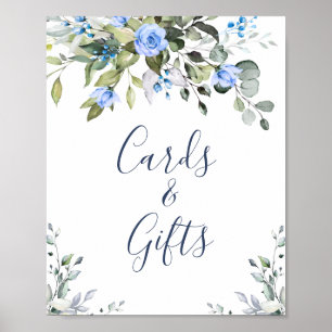 Elegant Eucalyptus Blue Roses Cards and Gifts Poster