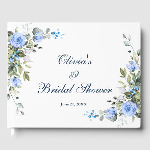 Elegant Eucalyptus Blue Roses Floral Bridal Shower Guest Book