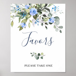 Elegant Eucalyptus Blue Roses Floral Favours Poster