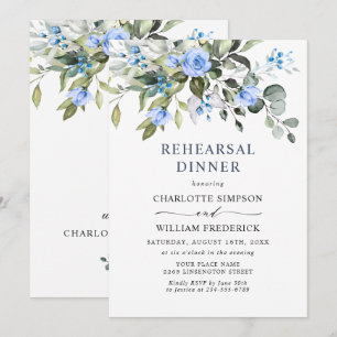 Elegant Eucalyptus Blue Roses REHEARSAL DINNER Invitation