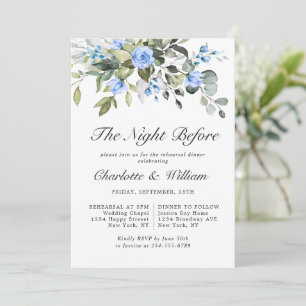 Elegant Eucalyptus Blue Roses REHEARSAL DINNER Invitation