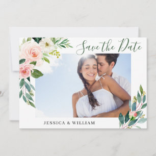 Elegant Eucalyptus Blush Pink Flower Wedding PHOTO Save The Date