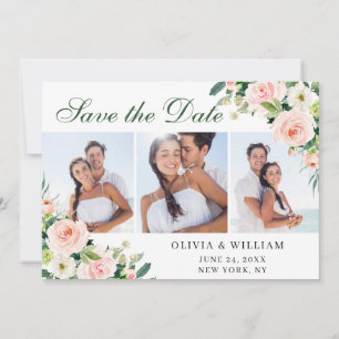 Elegant Eucalyptus Blush Pink Flower Wedding PHOTO Save The Date