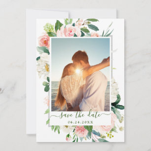 Elegant Eucalyptus Blush Pink Flower Wedding PHOTO Save The Date