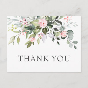 Elegant Eucalyptus Blush Pink Roses Thank You Postcard