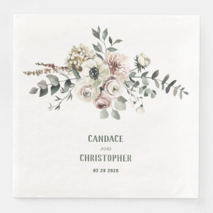 Elegant Eucalyptus Blush Rose White Hydrangea Napkin