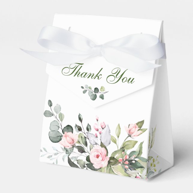 Elegant Eucalyptus Blush Roses Bridal Shower Favor Box (Front Side)