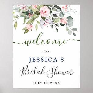 Elegant Eucalyptus Blush Roses Bridal Shower Poster