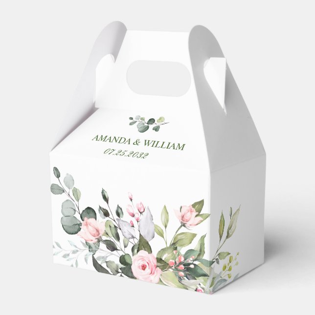 Elegant Eucalyptus Blush Roses Greenery Wedding Favor Box (Front Side)