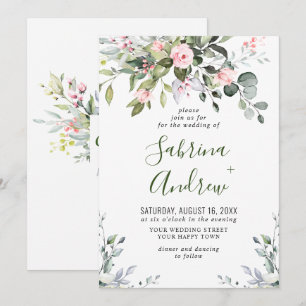 Elegant Eucalyptus Blush Roses Greenery Wedding Invitation