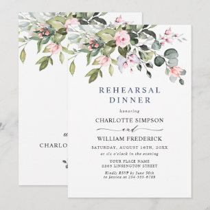 Elegant Eucalyptus Blush Roses REHEARSAL DINNER Invitation