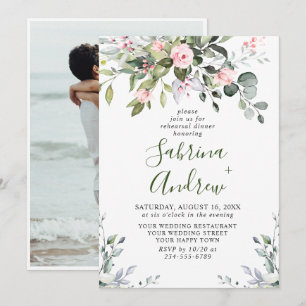 Elegant Eucalyptus Blush Roses REHEARSAL DINNER Invitation