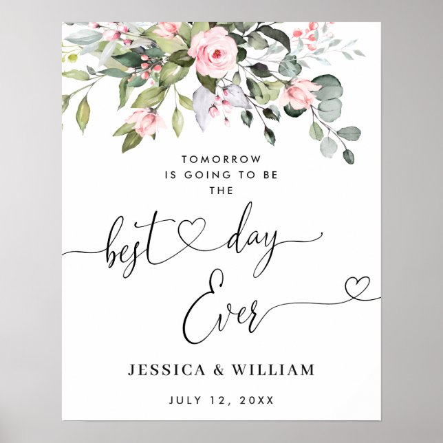 Elegant Eucalyptus Blush Roses Rehearsal Dinner Poster (Front)
