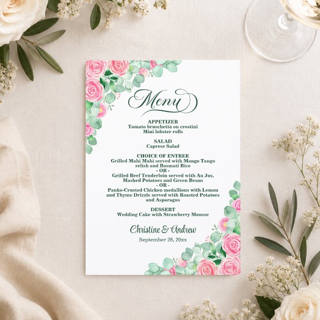 Elegant  Eucalyptus Blush Roses Wedding   Menu (Creator Uploaded)