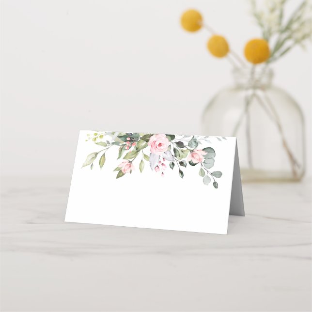 Elegant Eucalyptus Blush Roses Wedding Table Place Card (Front)