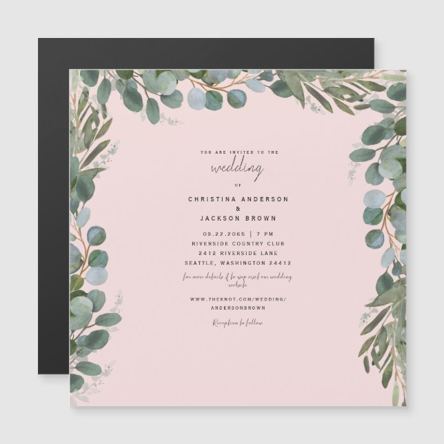 Elegant  Eucalyptus Blush Wedding II Magnetic  Magnetic Invitation (Front/Back)
