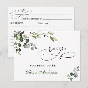 Elegant Eucalyptus Boho Bridal Shower Recipe Card
