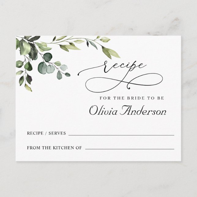 Elegant Eucalyptus Boho Bridal Shower Recipe Card (Front)