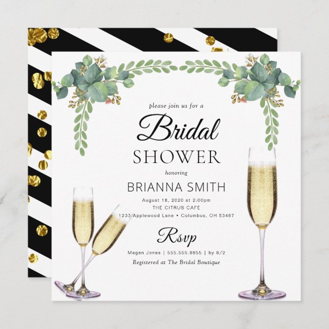 Elegant Eucalyptus Boozy Greenery Bridal shower Invitation (Front/Back)