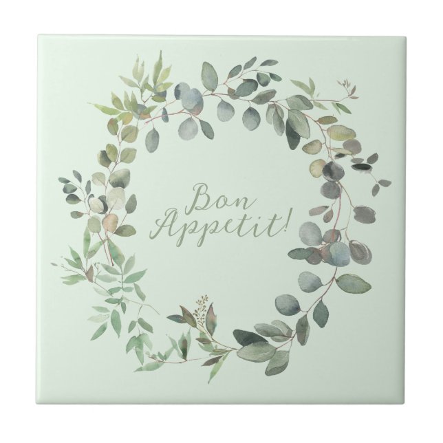 Elegant Eucalyptus Botanical Bon Appetit Greenery Tile (Front)