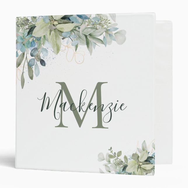 Elegant Eucalyptus Botanical Greenery Monogram Binder (Front/Inside)