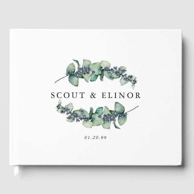 Elegant Eucalyptus Botanical Personalized Wedding Guest Book (Front)