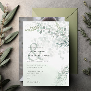 Elegant Eucalyptus Botanical Sage Photo Wedding  Invitation