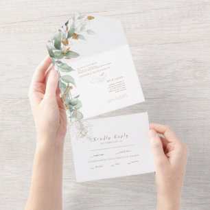 Elegant Eucalyptus Both Parents Wedding All In One Invitation