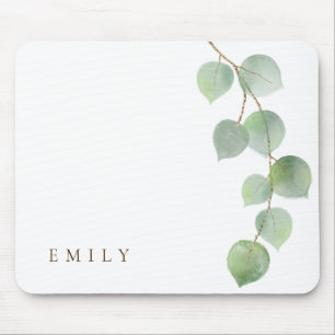 Elegant Eucalyptus Branch Feminine Name Mouse Pad