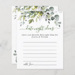 Elegant Eucalyptus Bridal Shower Date Night Idea<br><div class="desc">Watercolor Eucalyptus Greenery Advice Card.
For further customization,  please click the "customize further" link. If you need help,  contact me please.</div>