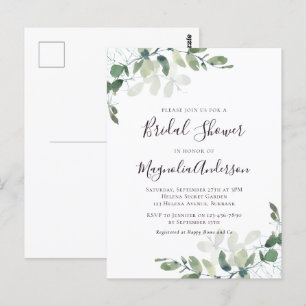 Elegant Eucalyptus Bridal Shower Invitation Postcard