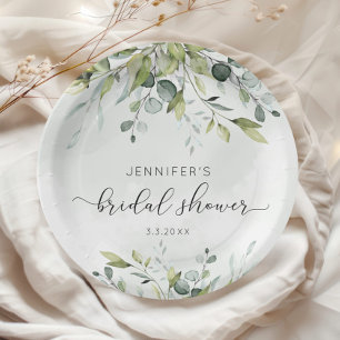 Elegant eucalyptus bridal shower napkins paper plate