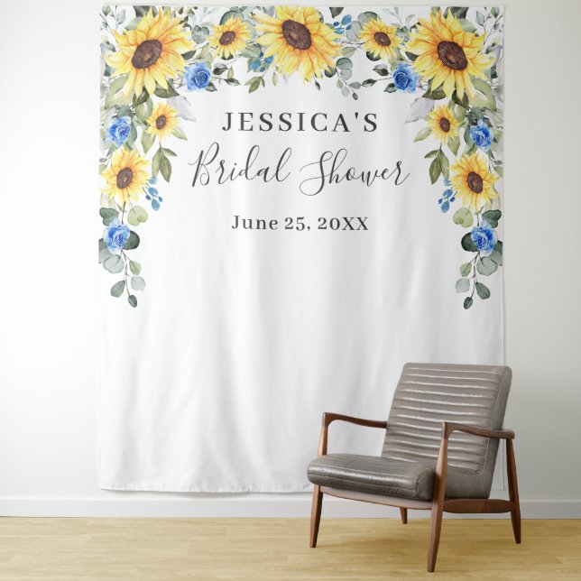 Elegant Eucalyptus Bridal Shower Photo Backdrop Tapestry (In Situ)