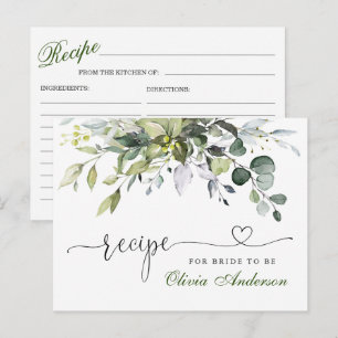 Elegant Eucalyptus Bridal Shower Recipe Card