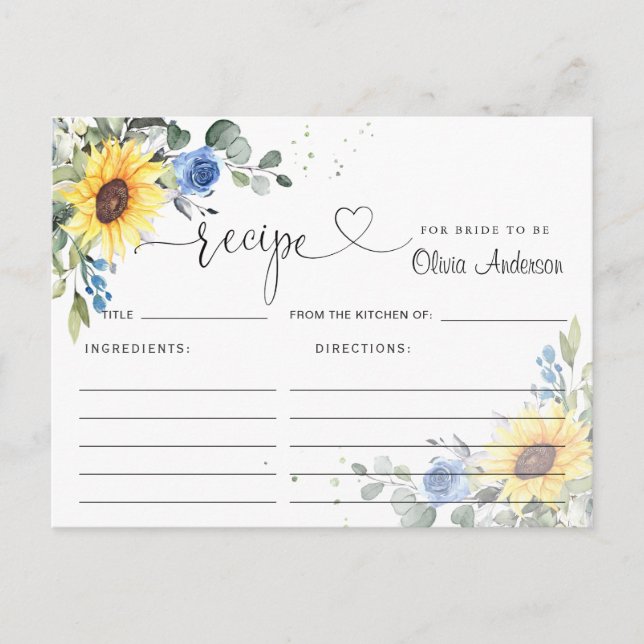 Elegant Eucalyptus Bridal Shower Recipe Card (Front)