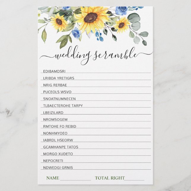 Elegant Eucalyptus Bridal Shower Scramble Game (Front)