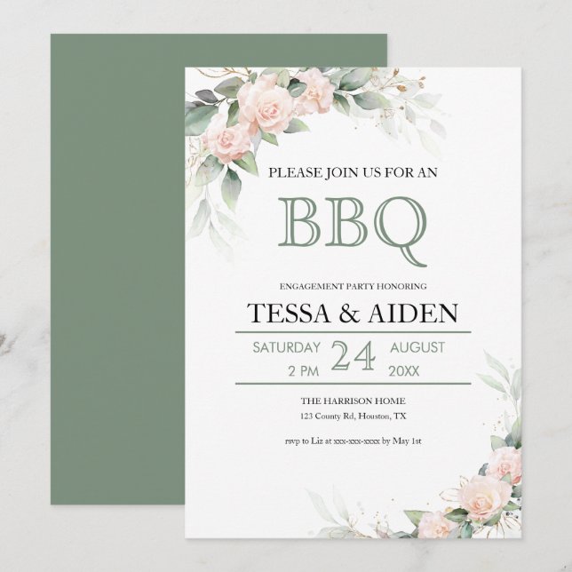 Elegant Eucalyptus Budget BBQ Engagement Party  Invitation (Front/Back)