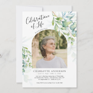 Elegant Eucalyptus Celebration of Life Photo Invitation