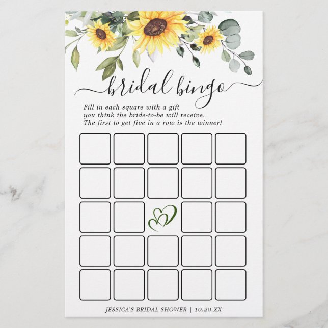 Elegant Eucalyptus Double-Sided Bridal Shower Game (Front)