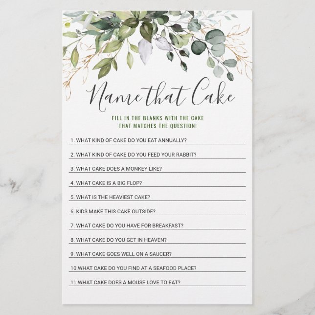 Elegant Eucalyptus Double-Sided Bridal Shower Game (Front)