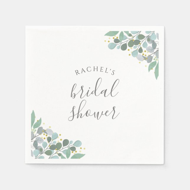 Elegant Eucalyptus Dusty Blue Bridal Shower Napkin (Front)