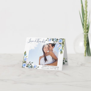 Elegant Eucalyptus Dusty Blue Roses Simple PHOTO Thank You Card