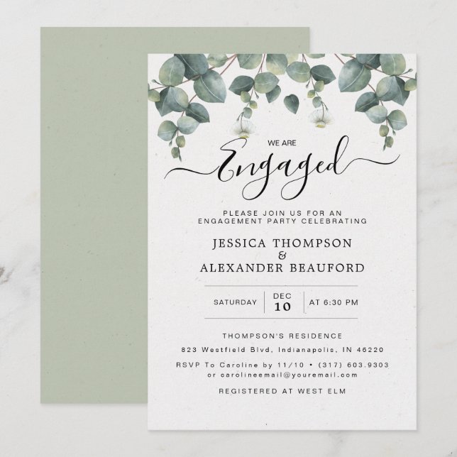 Elegant Eucalyptus Engagement Party Invitation (Front/Back)