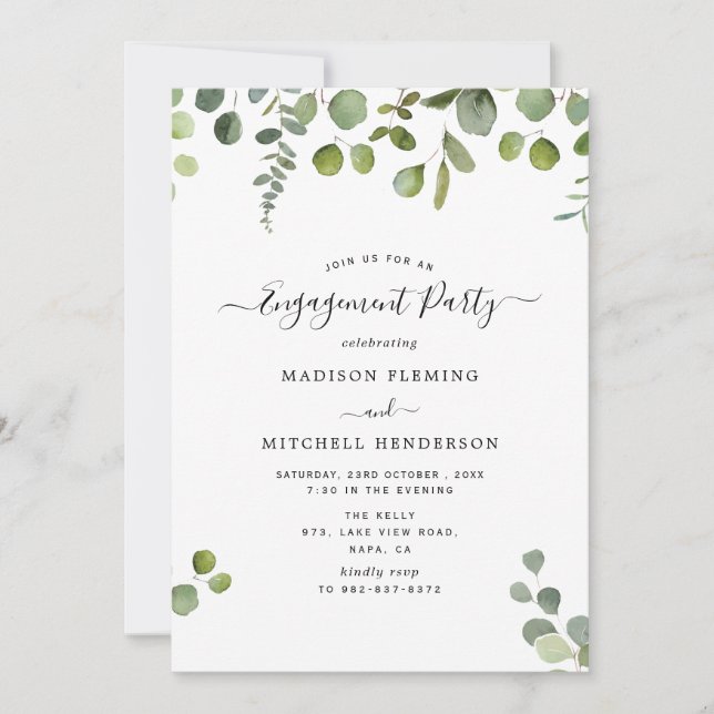 Elegant Eucalyptus Engagement Party Invitation (Front)
