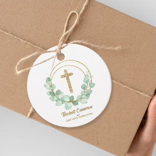 Elegant Eucalyptus First Communion Favour Tags