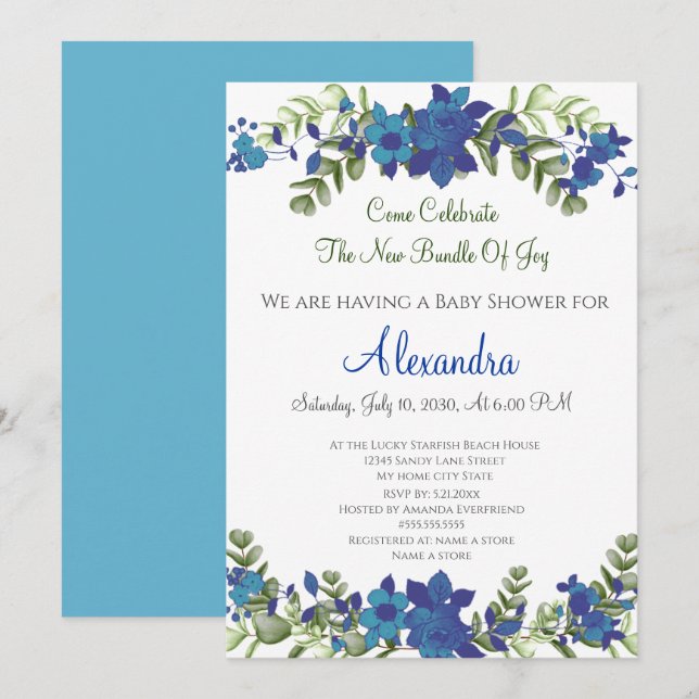 Elegant Eucalyptus Floral Baby Shower invitation (Front/Back)