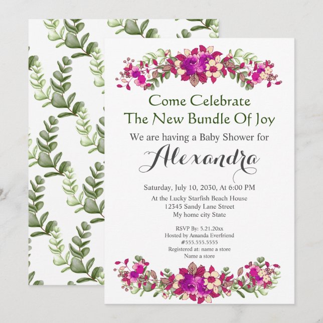 Elegant Eucalyptus Floral Baby Shower invitation (Front/Back)