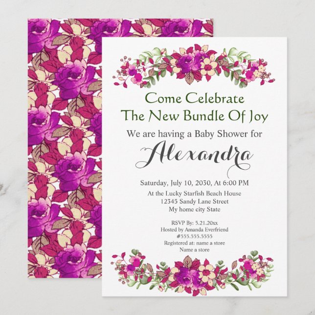 Elegant Eucalyptus Floral Baby Shower invitation (Front/Back)