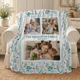 Elegant Eucalyptus Floral Family Photo Collage Fleece Blanket
