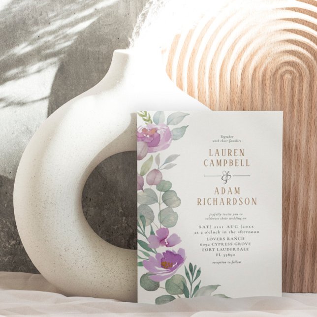 Elegant Eucalyptus floral Green & pink Wedding Invitation (Creator Uploaded)